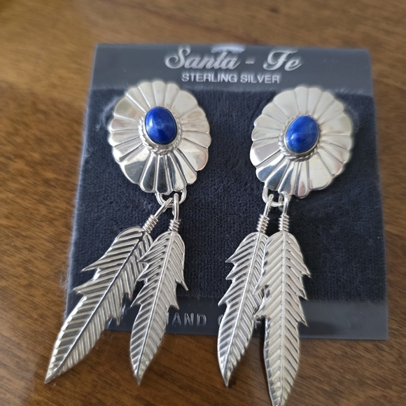 Santa Fe Jewelry - Sterling Silver Earrings with Blue Accent